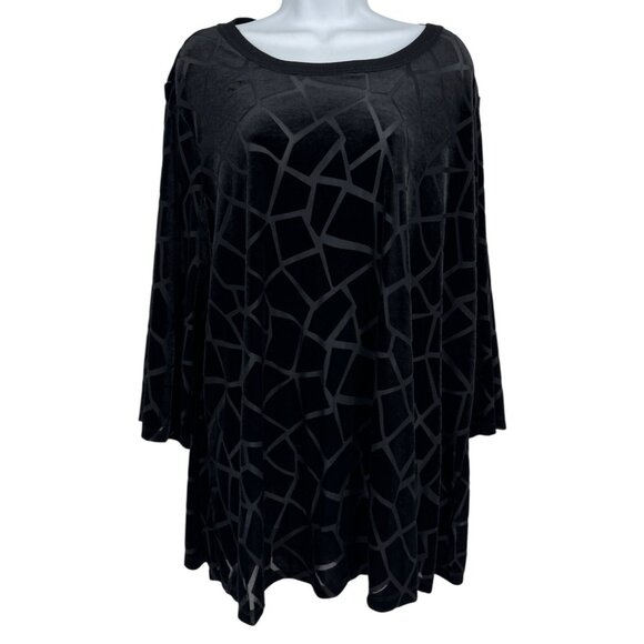 Susan Graver Womens Long Sleeve Round Neck Burnout Velvet Tunic Size 3X - Picture 1 of 9